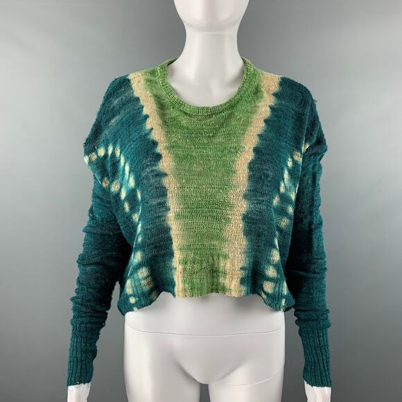 ALTUZARRA Size S Green Blue Silk Tie Dye Cropped Casual Top - Picture 1 of 6